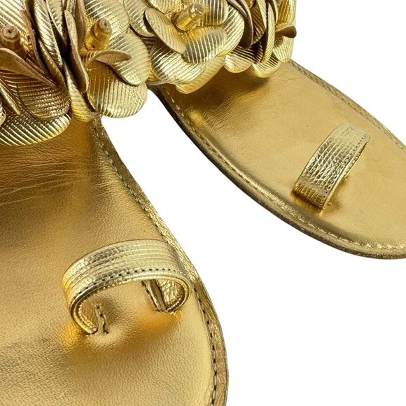 CHANEL Gold Leather Camellia Flower Toe Ring Sandals Made in Italy 36C - 6US - Picture 10 of 14